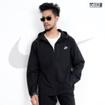 .Nike Black Dobby Zip-Up Hoodie