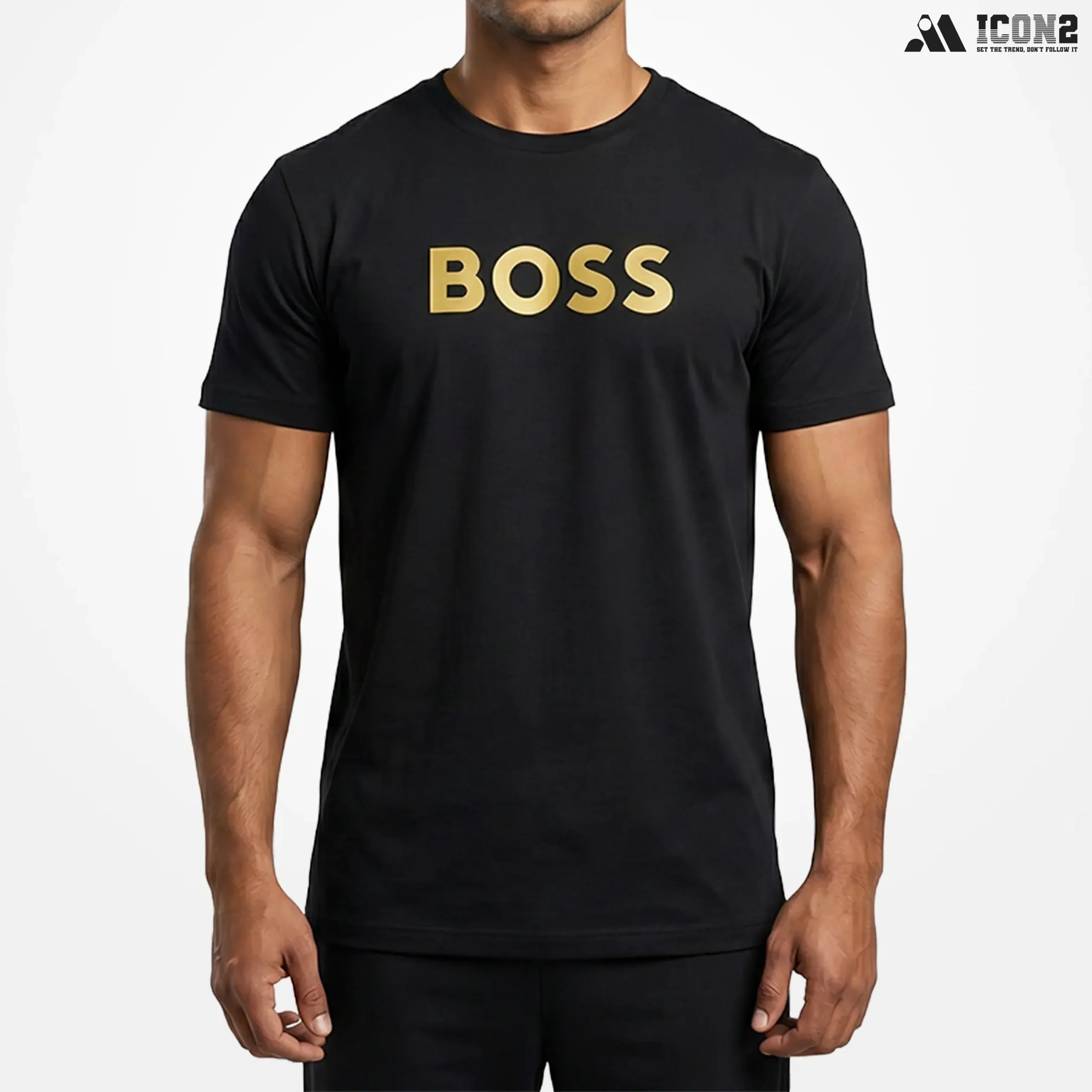 05 original boss yellow logo by icon2 Imported Fabric Boss T-Shirt - Image 1