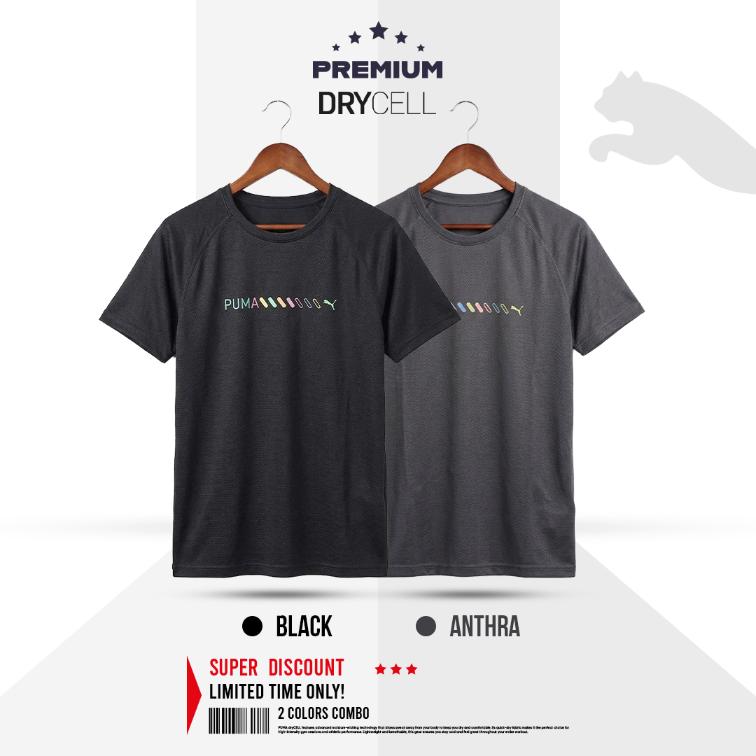 03 Black Anthra.jpg Puma Drycell T-shirt - 2 Colors Combo (Black & Anthra) - Image 1